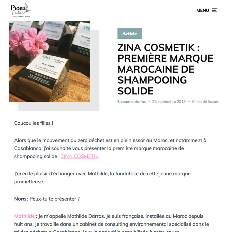 Zina Cosmetik - Presse - Interviews - Peau Neuve