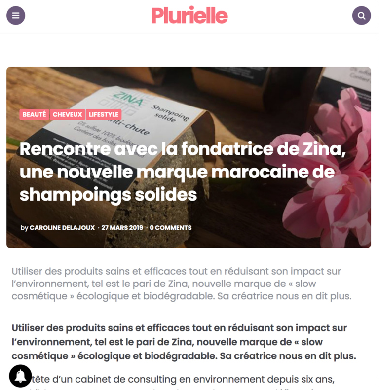 Zina Cosmetik - Presse - Interviews - Plurielle